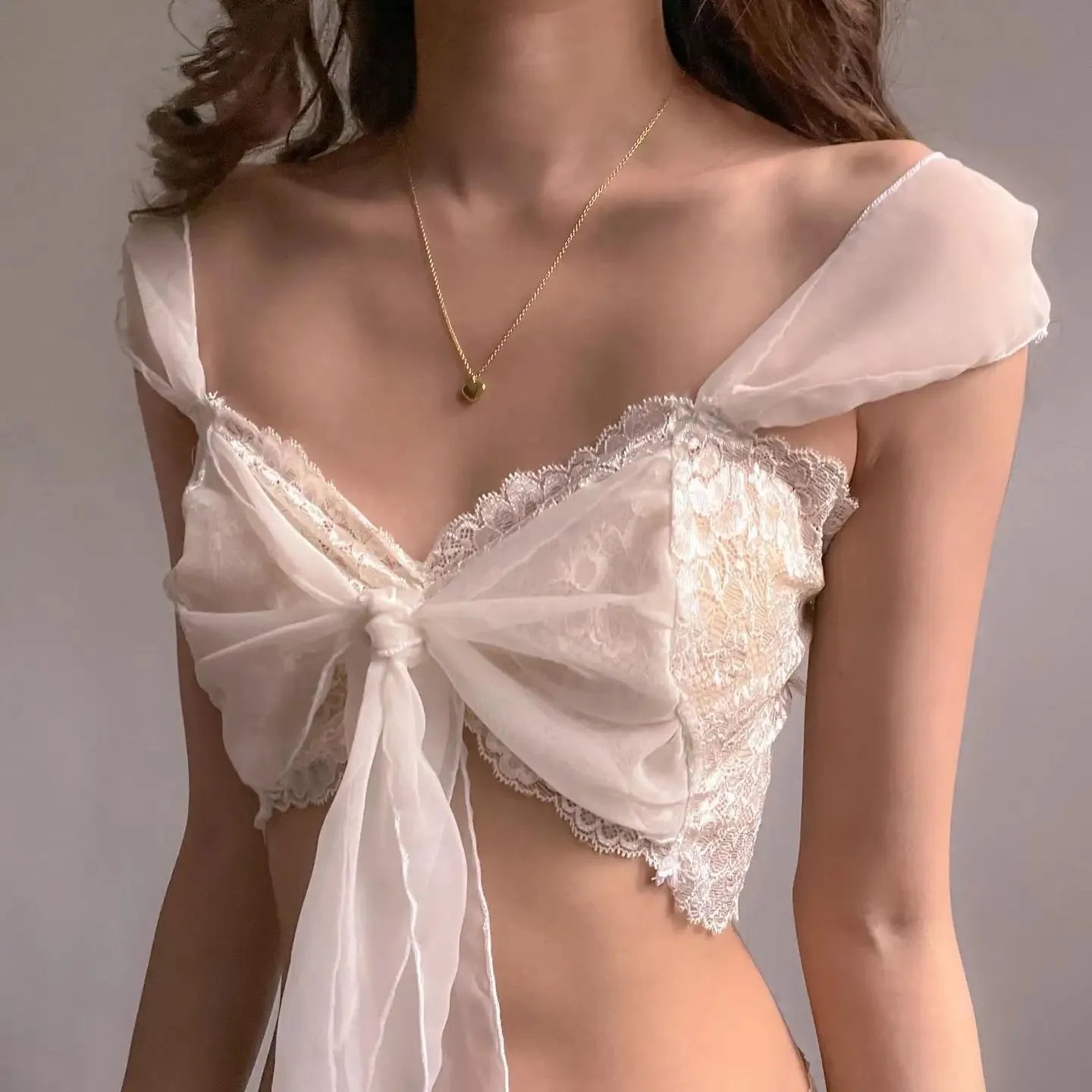 Coquette Lace Mesh Bra Crop Top - KAYSMAR