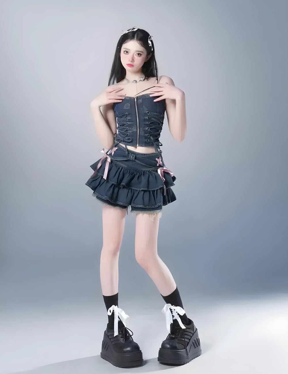 Coquette Low Rise Denim Mini Skort - KAYSMAR