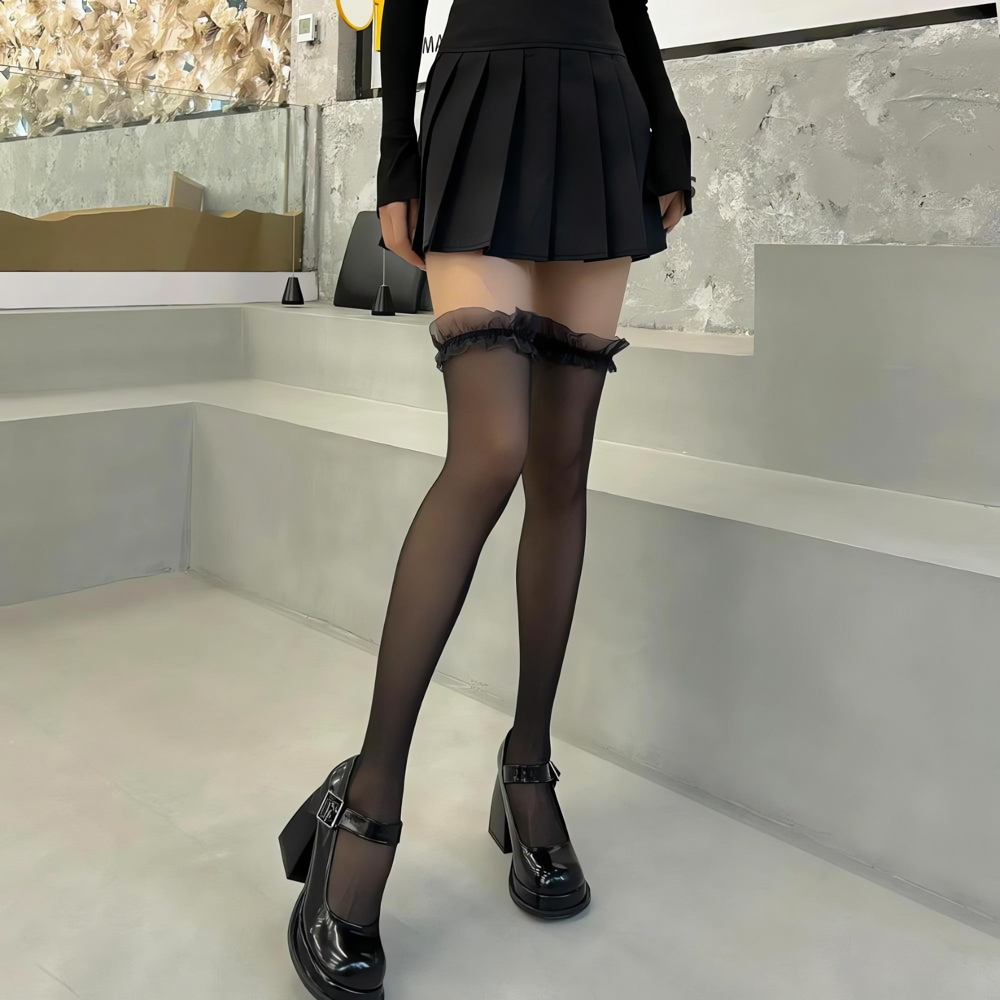 Coquette Bow Ruffled Thigh High Socks - KAYSMAR