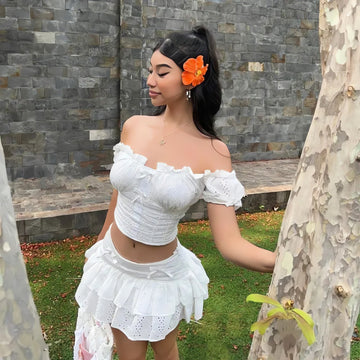 Coquette Broderie Anglaise Top & Mini Skirt Two Piece Set