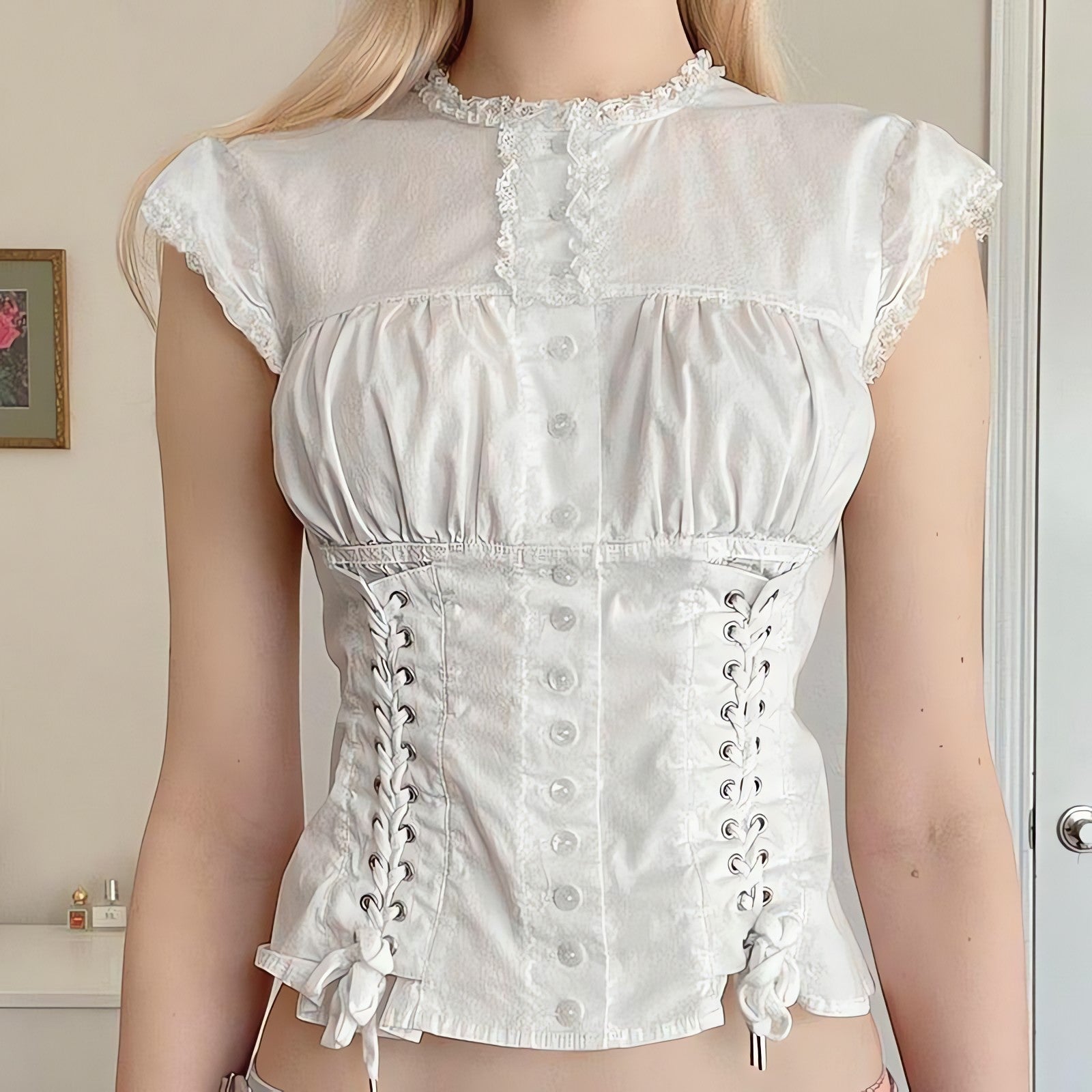 Coquette Cap Sleeve Lace Up Top - KAYSMAR
