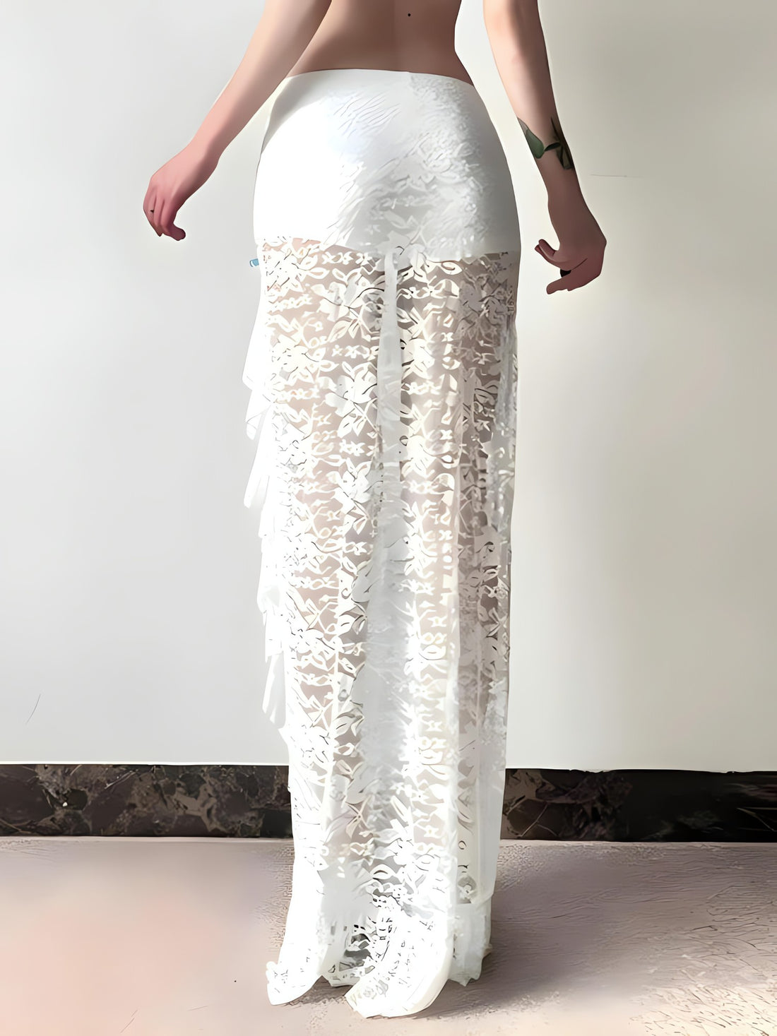 Coquette Lace Ruffled Slit Maxi Skirt - KAYSMAR