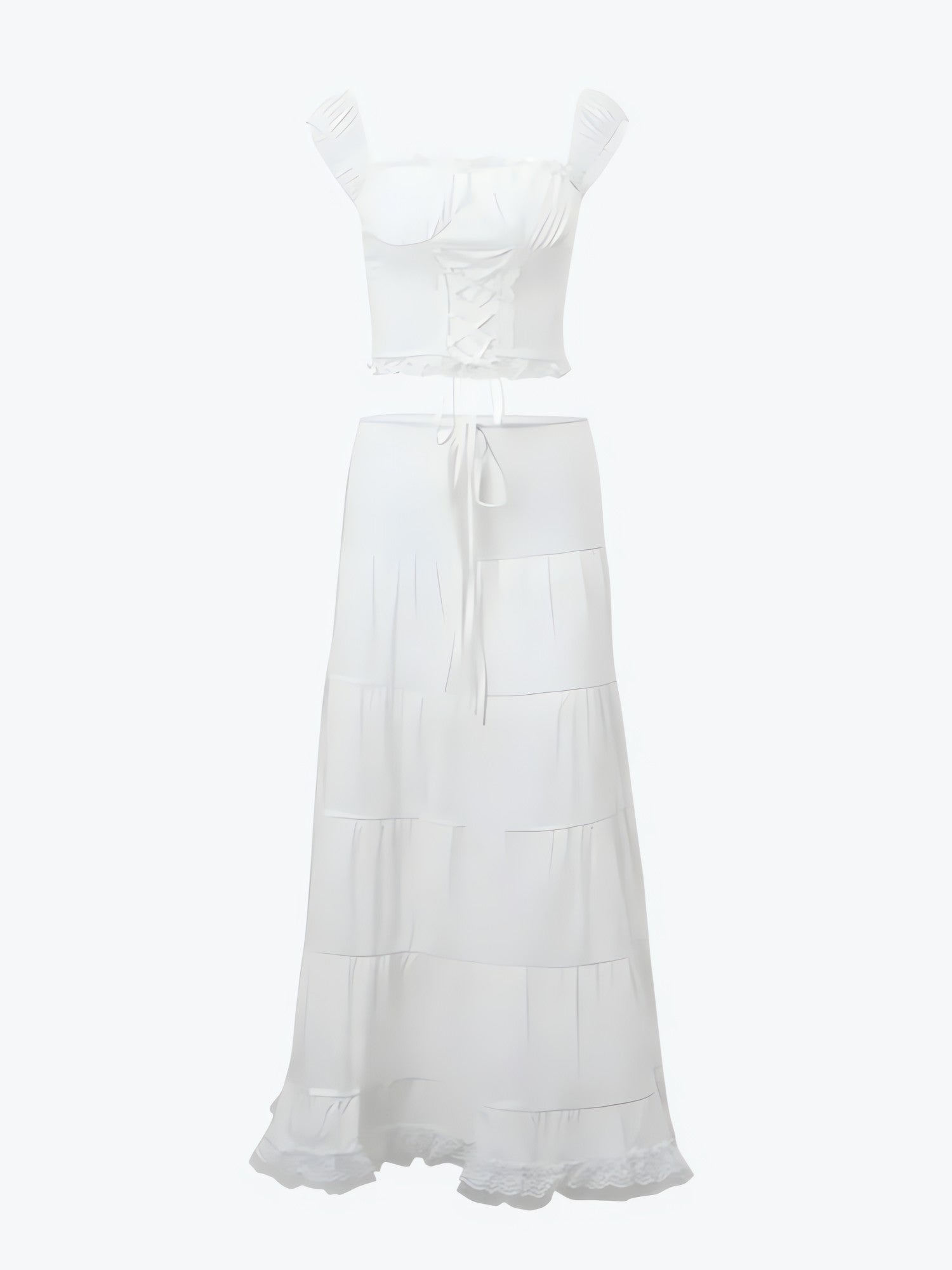 Coquette Lace Up Crop Top & Maxi Skirt Two Piece Set - KAYSMAR