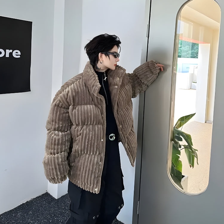 Corduroy Buttoned Puffer Jacket - KAYSMAR