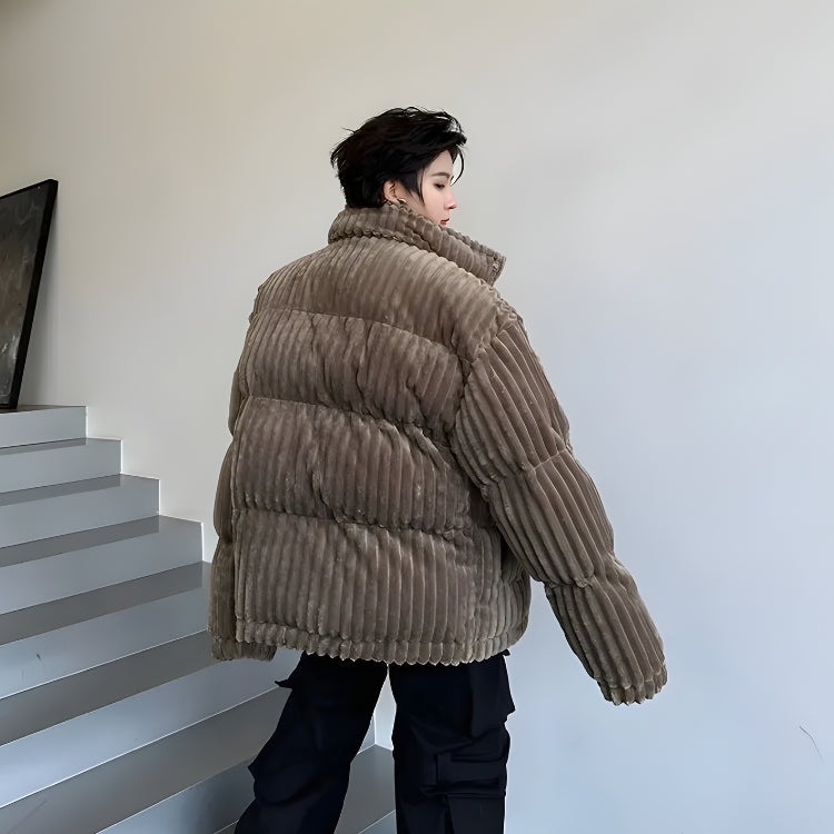 Corduroy Buttoned Puffer Jacket - KAYSMAR