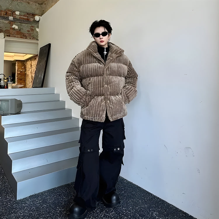 Corduroy Buttoned Puffer Jacket - KAYSMAR
