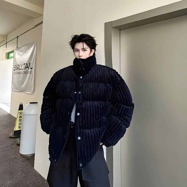 Corduroy Buttoned Puffer Jacket - KAYSMAR