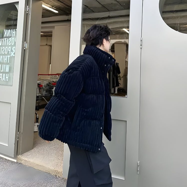Corduroy Buttoned Puffer Jacket - KAYSMAR