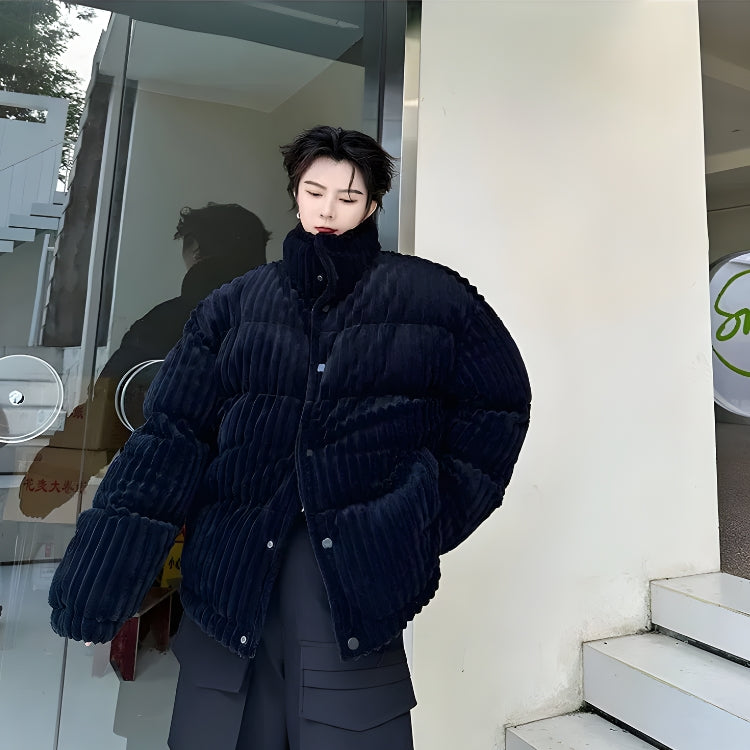 Corduroy Buttoned Puffer Jacket - KAYSMAR