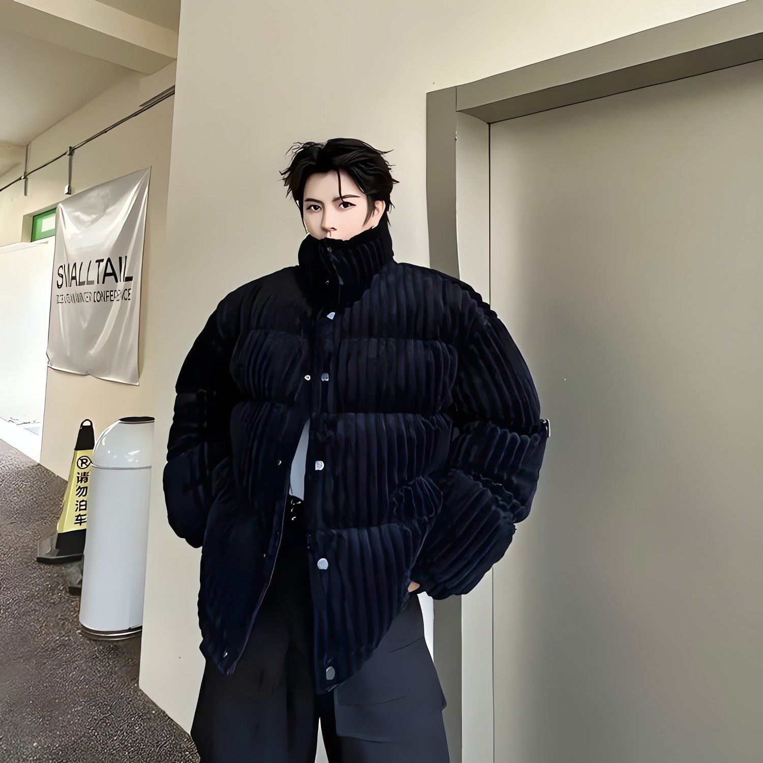 Corduroy Buttoned Puffer Jacket - KAYSMAR