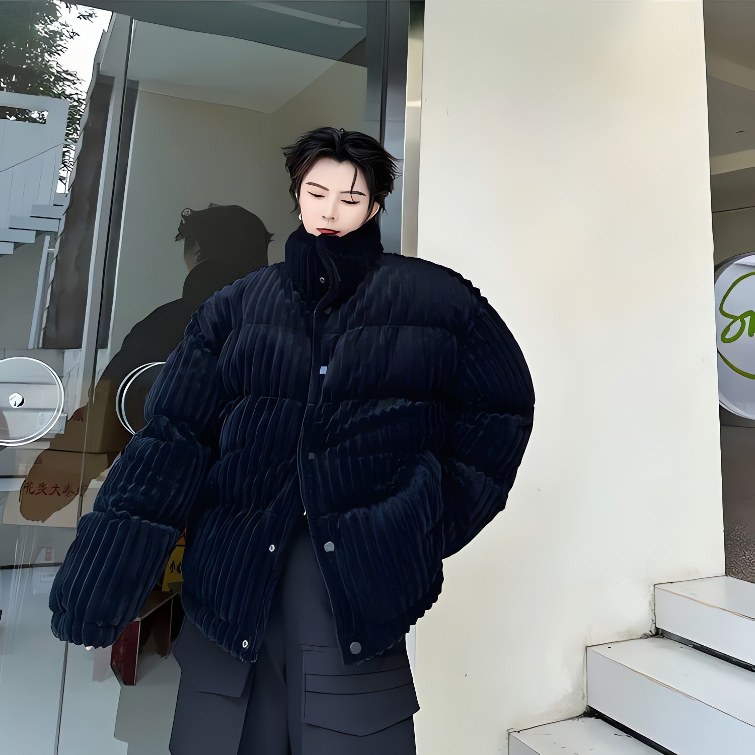 Corduroy Buttoned Puffer Jacket - KAYSMAR