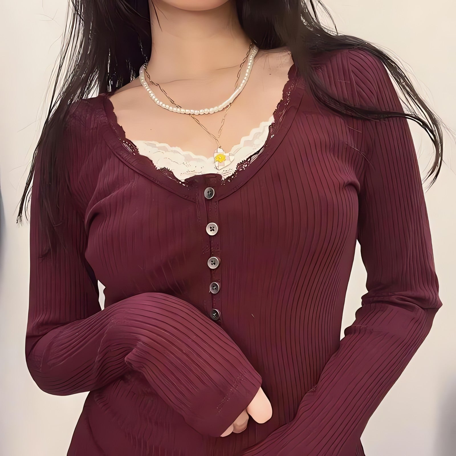 Corduroy Lace Trim Top - KAYSMAR