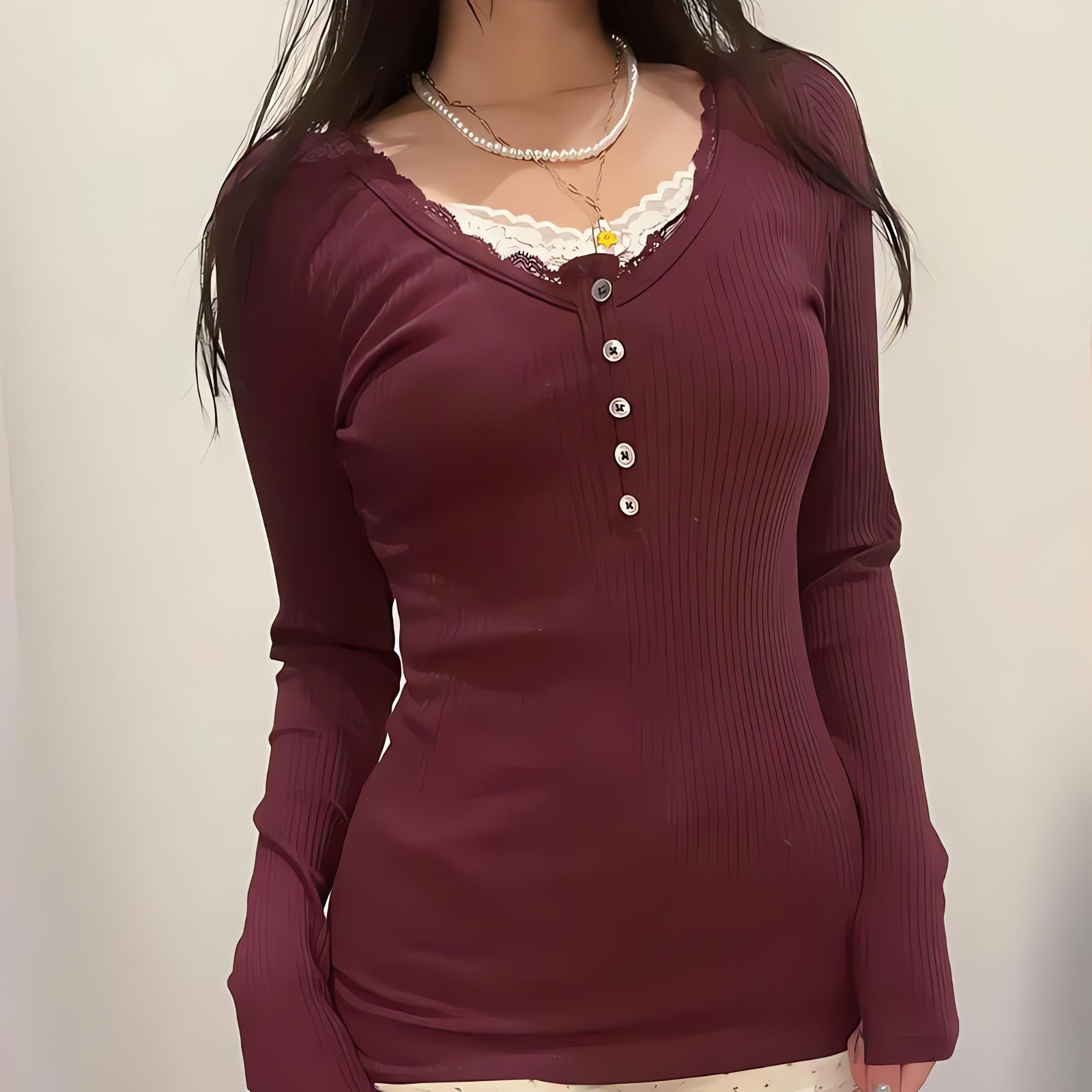 Corduroy Lace Trim Top - KAYSMAR