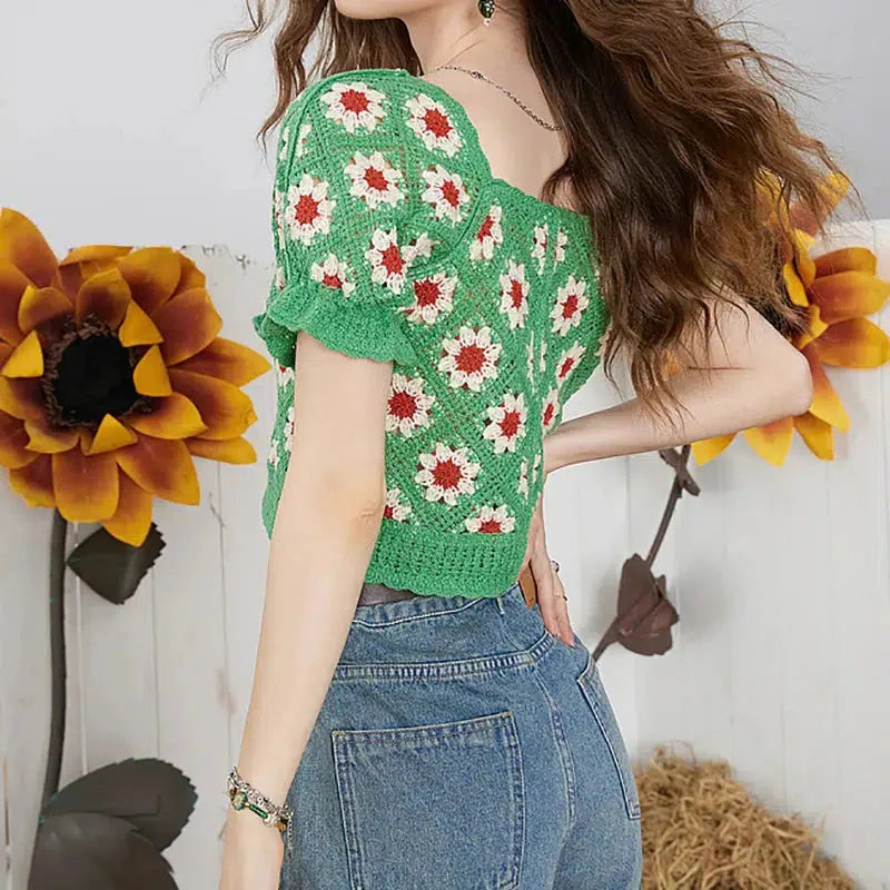 Cottagecore Floral Crochet Cardigan - KAYSMAR