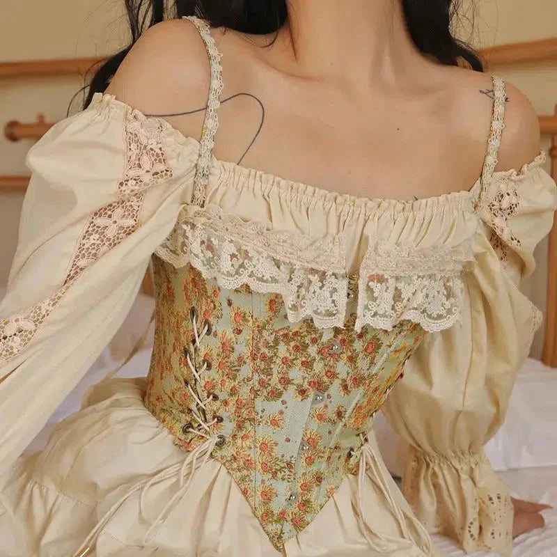 Cottagecore Floral Lace Up Corset Top - KAYSMAR
