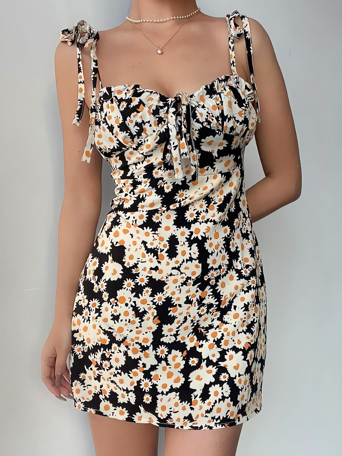 Cottagecore Daisy Tie Strap Mini Dress - KAYSMAR