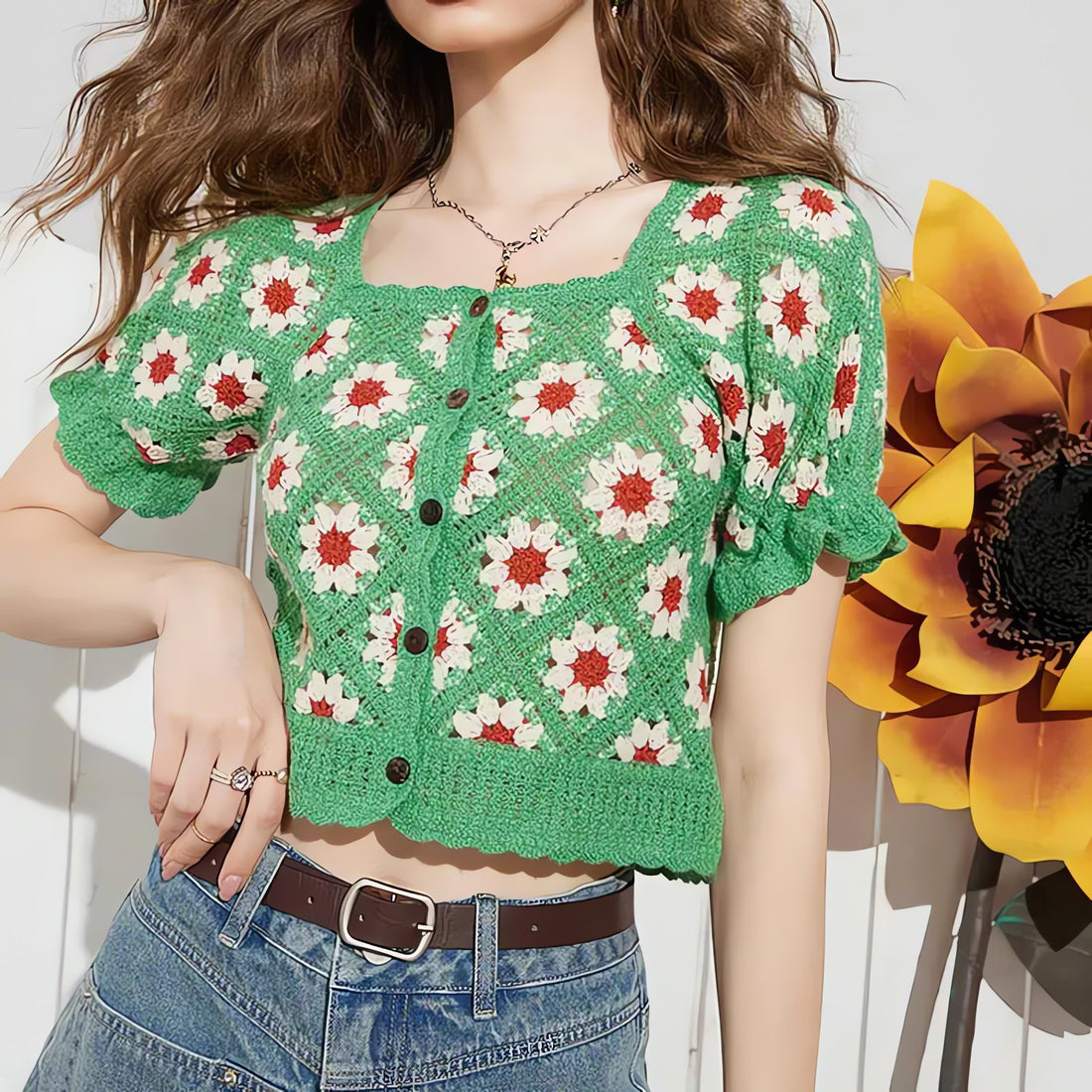 Cottagecore Floral Crochet Cardigan - KAYSMAR