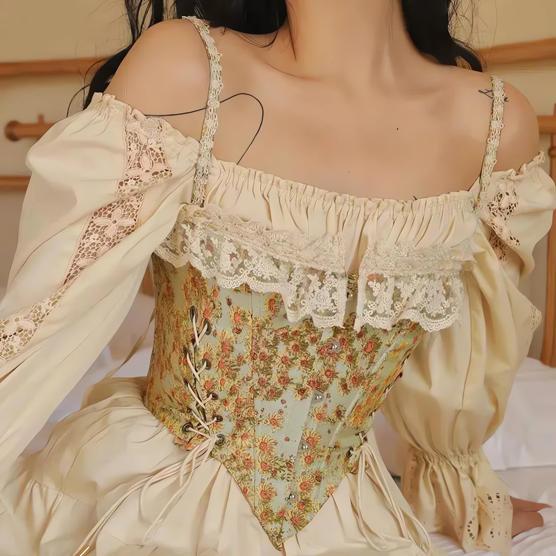 Cottagecore Floral Lace Up Corset Top - KAYSMAR