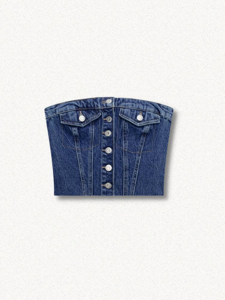 Cowgirl Button Up Denim Tube Top - KAYSMAR