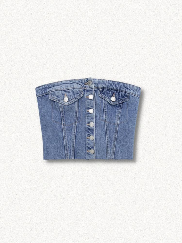Cowgirl Button Up Denim Tube Top - KAYSMAR