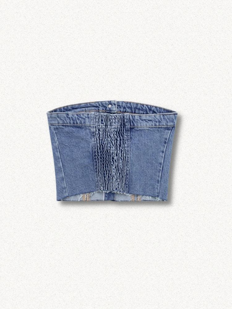 Cowgirl Button Up Denim Tube Top - KAYSMAR