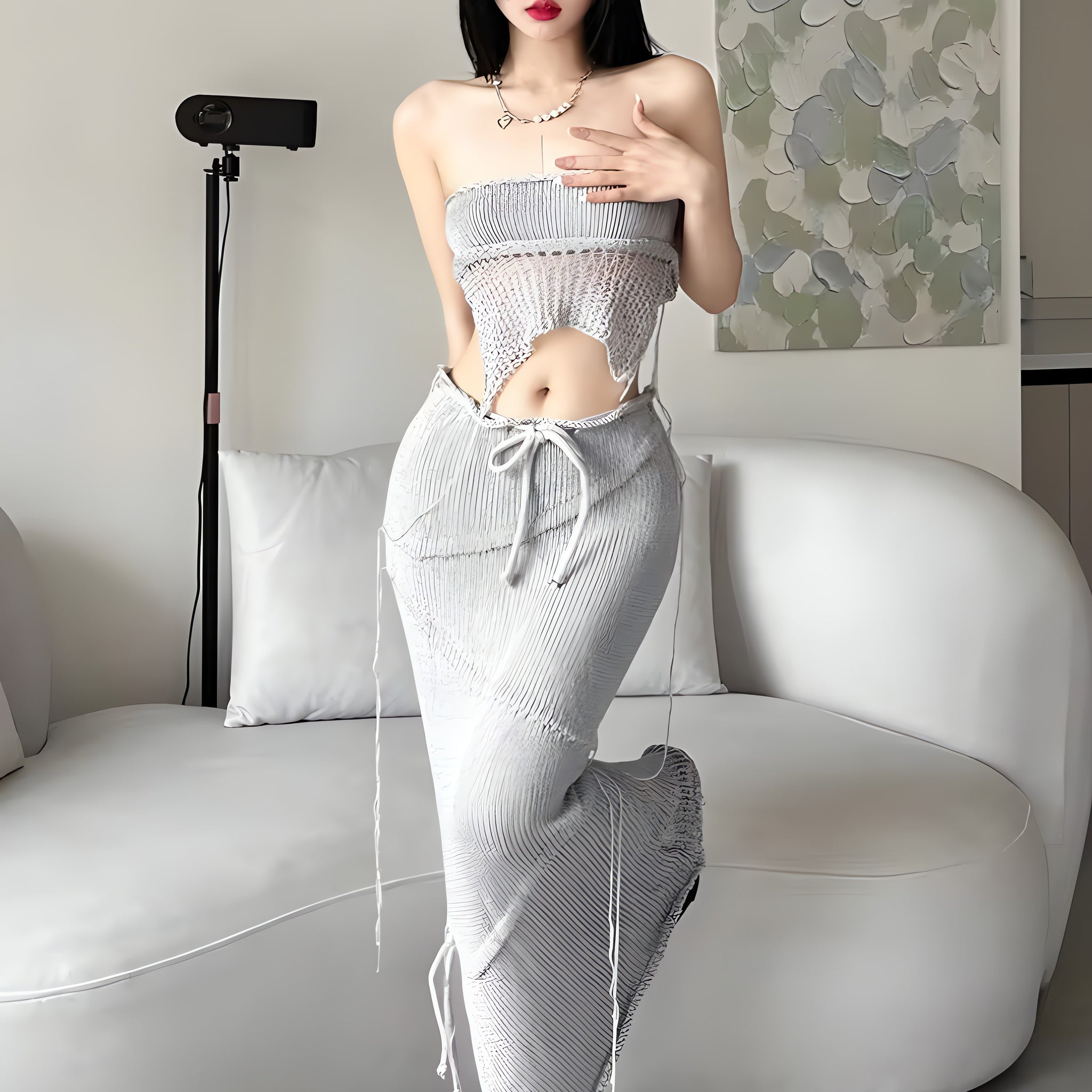 Crochet Backless Top & Maxi Skirt Two Piece Set - KAYSMAR