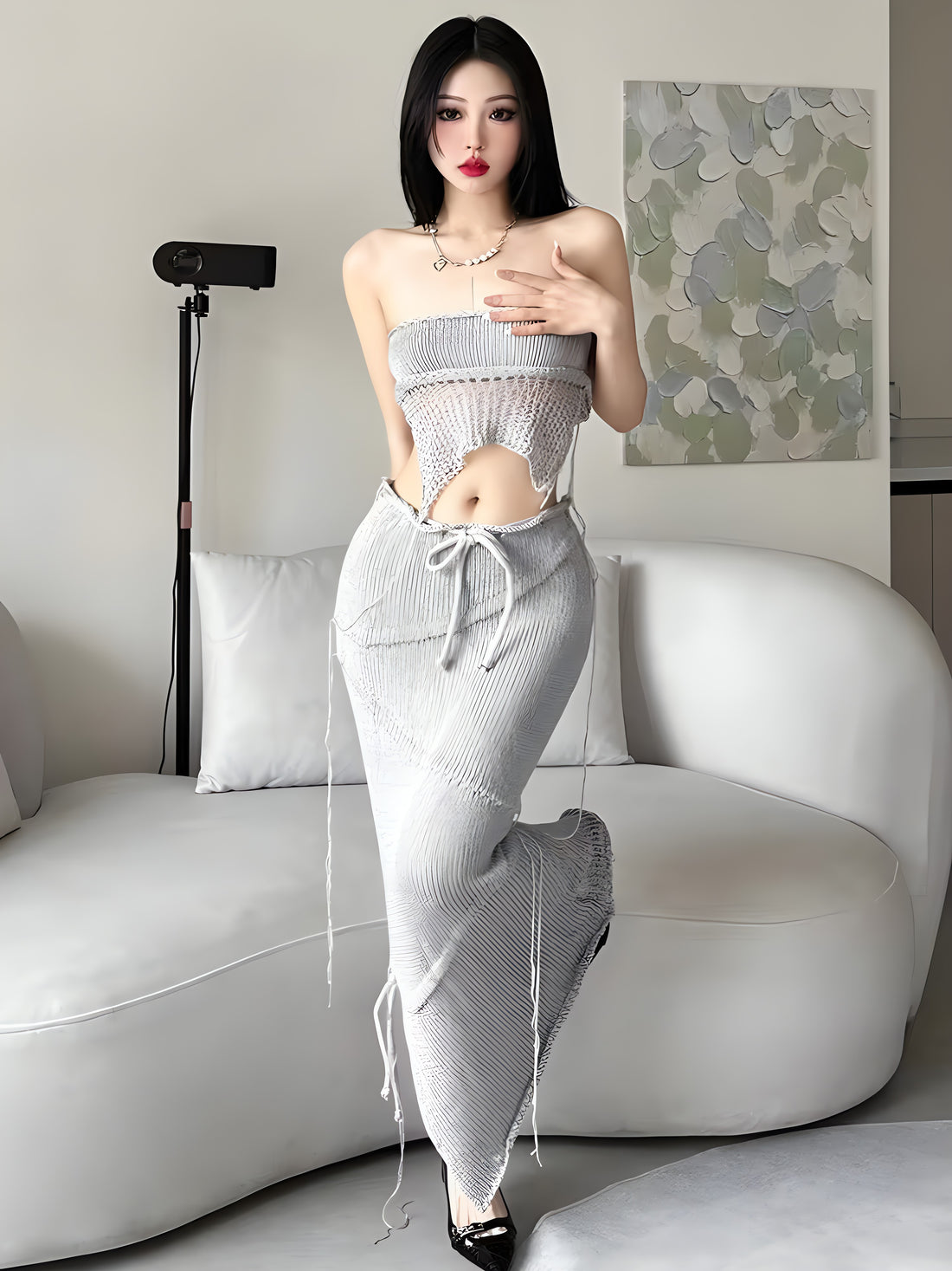 Crochet Backless Top & Maxi Skirt Two Piece Set - KAYSMAR