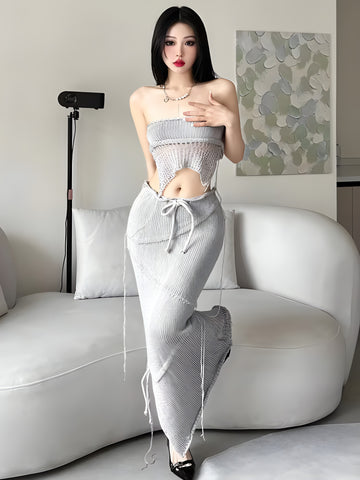 Crochet Backless Top & Maxi Skirt Two Piece Set - KAYSMAR