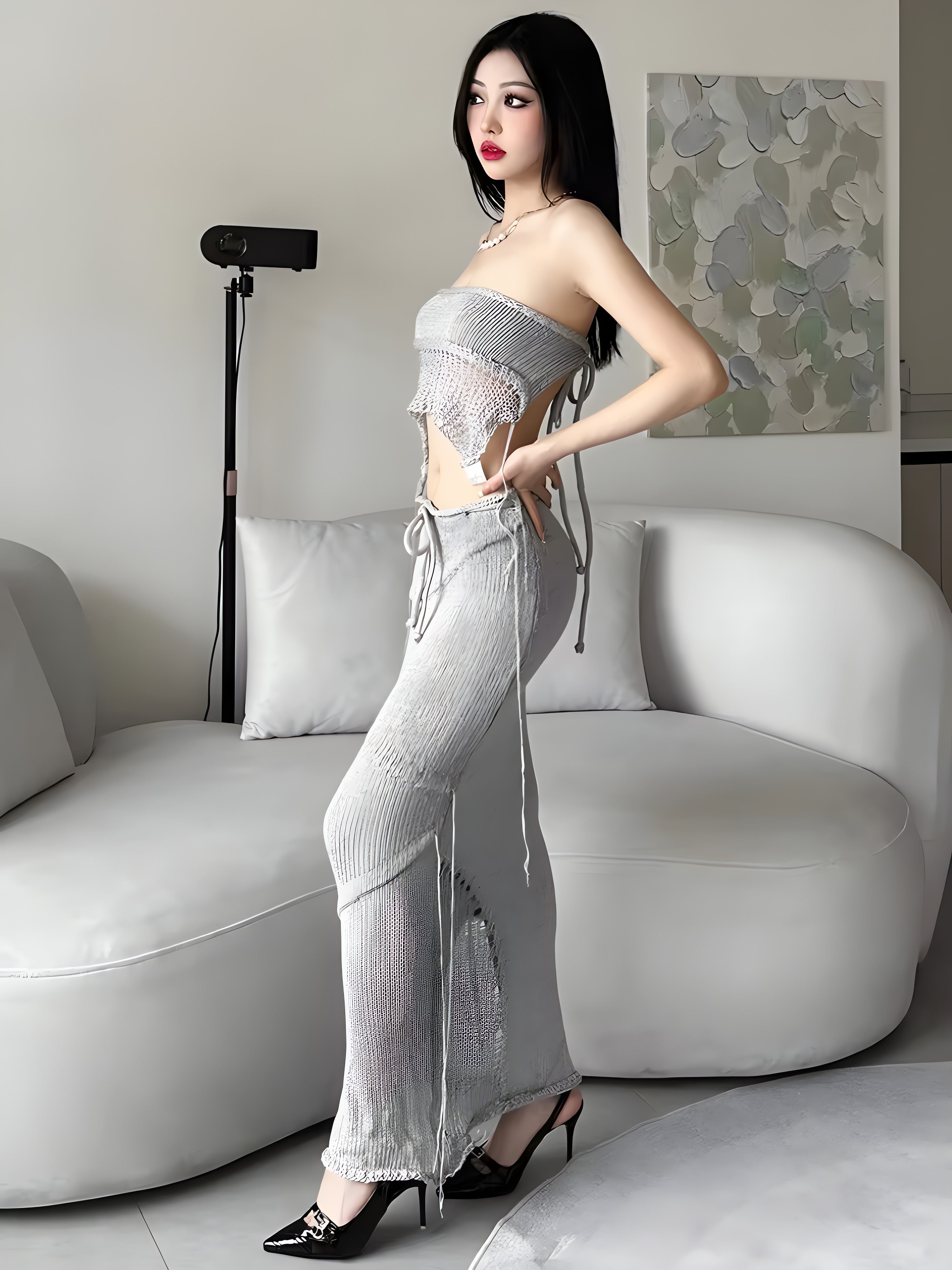 Crochet Backless Top & Maxi Skirt Two Piece Set - KAYSMAR