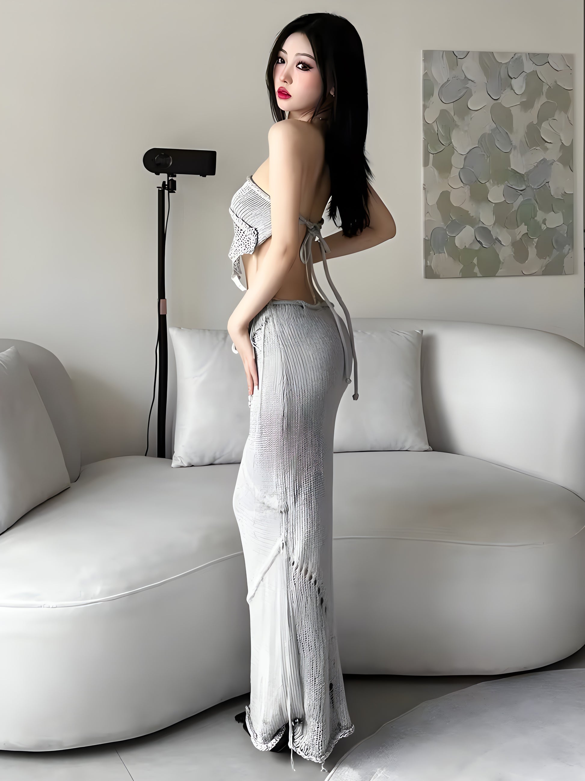 Crochet Backless Top & Maxi Skirt Two Piece Set - KAYSMAR