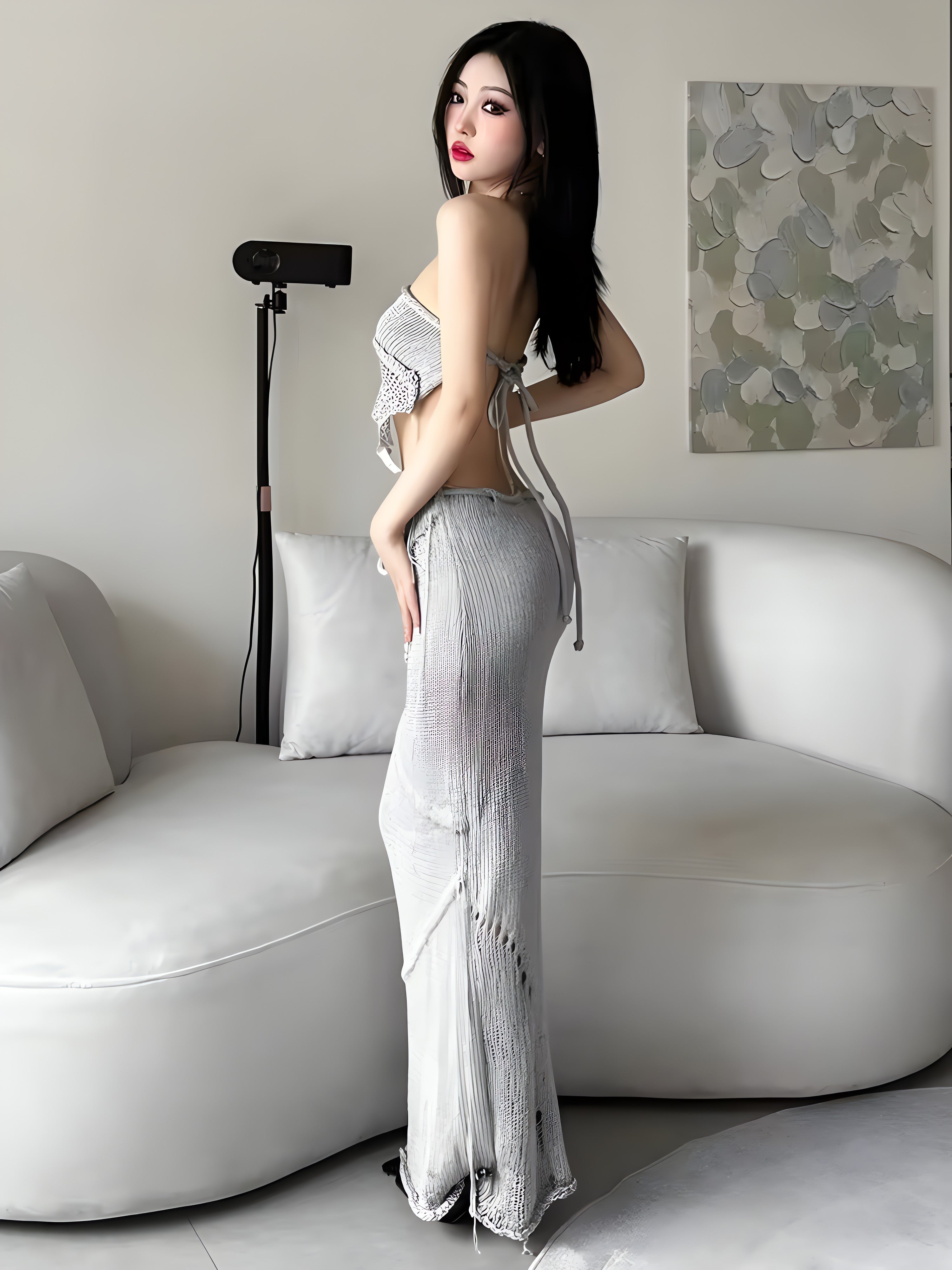 Crochet Backless Top & Maxi Skirt Two Piece Set - KAYSMAR