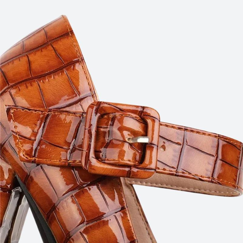 Crocodile Square Toe Platform High Heels - KAYSMAR