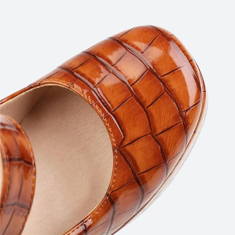 Crocodile Square Toe Platform High Heels - KAYSMAR