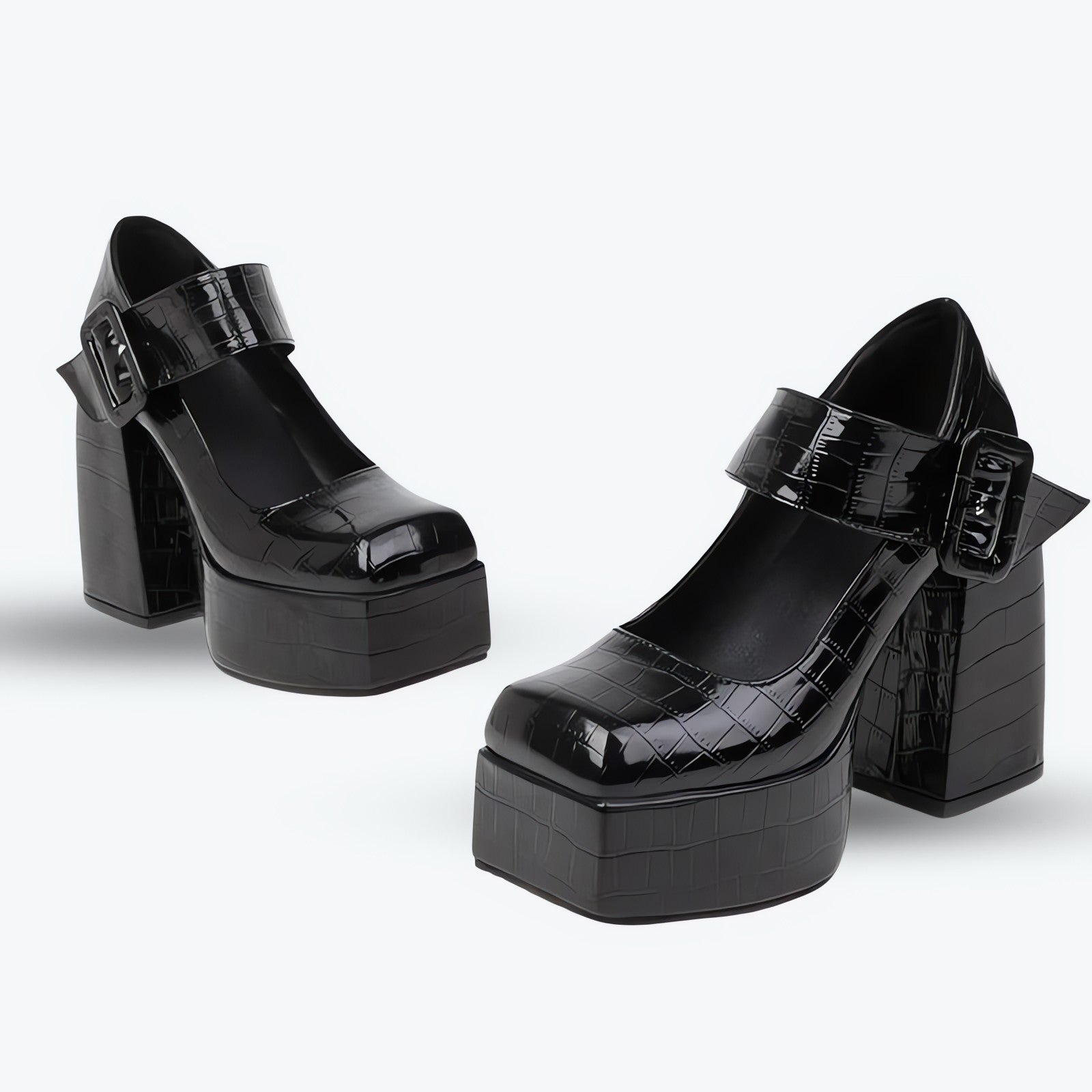 Crocodile Square Toe Platform High Heels - KAYSMAR