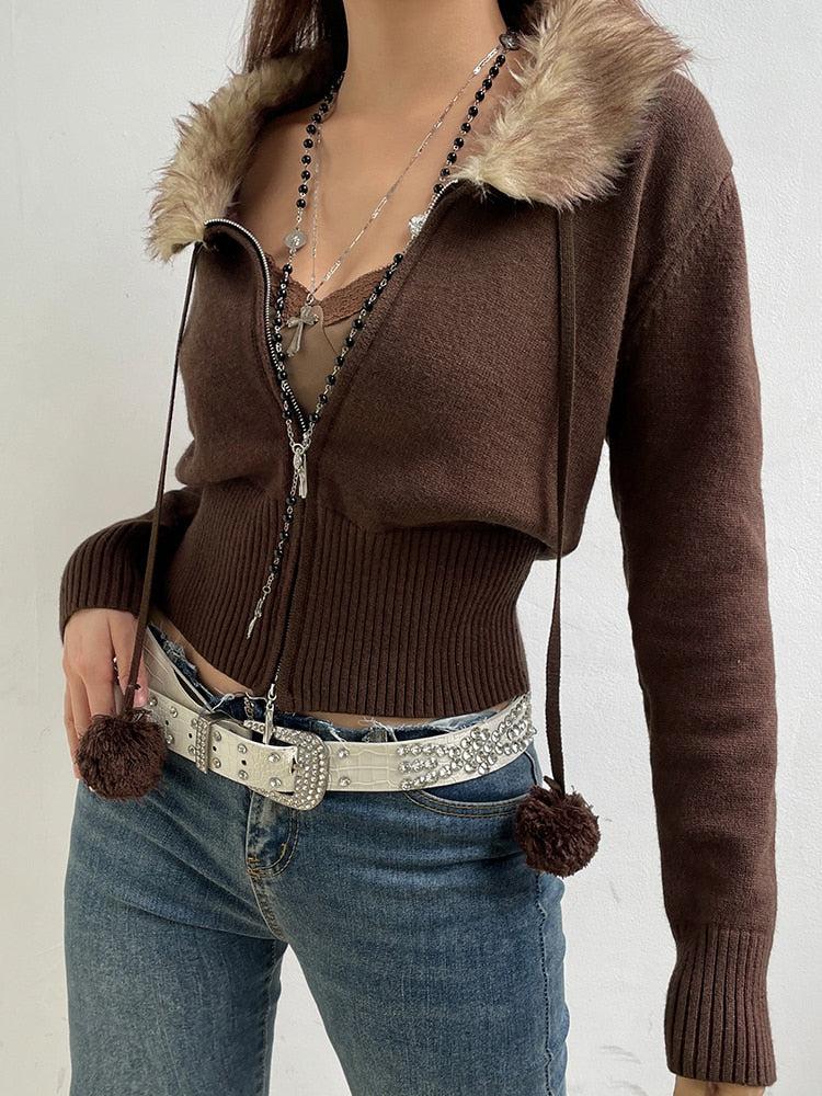 Cropped Design Zip-Up Cardigan - KAYSMAR