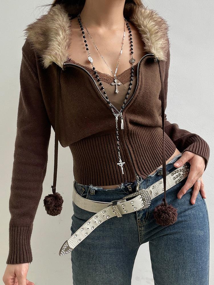 Cropped Design Zip-Up Cardigan - KAYSMAR