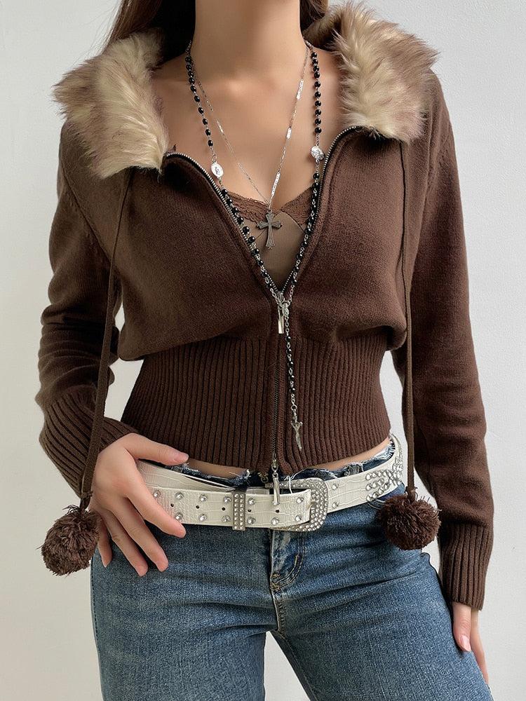 Cropped Design Zip-Up Cardigan - KAYSMAR