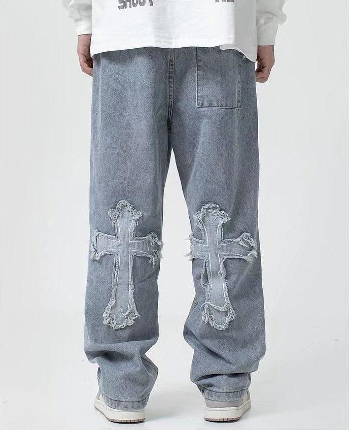 Cross Patchwork Baggy Jeans - KAYSMAR