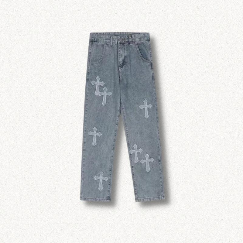 Cross Patchwork Baggy Jeans - KAYSMAR