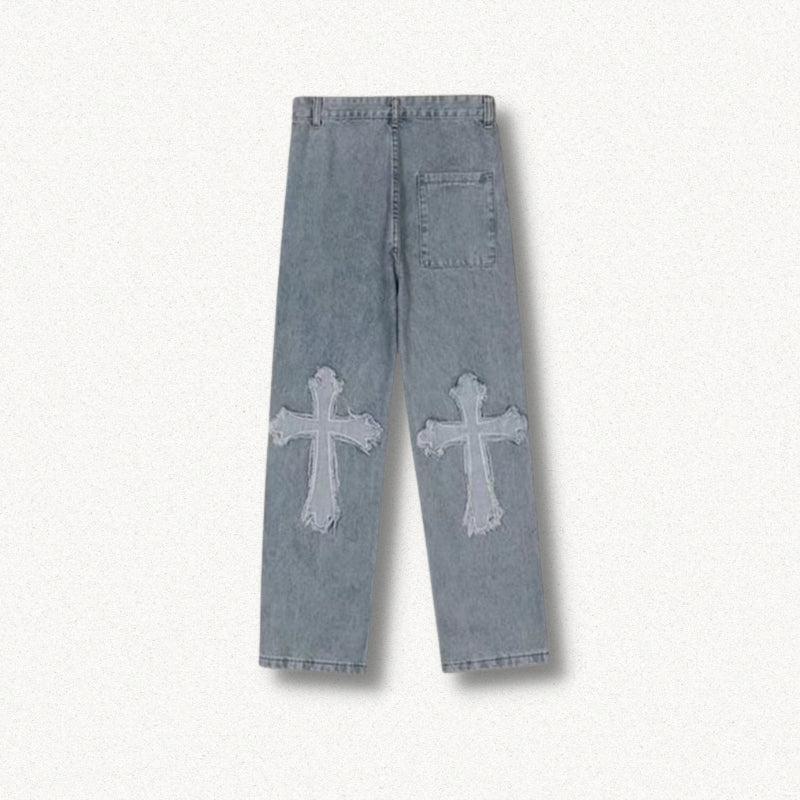 Cross Patchwork Baggy Jeans - KAYSMAR