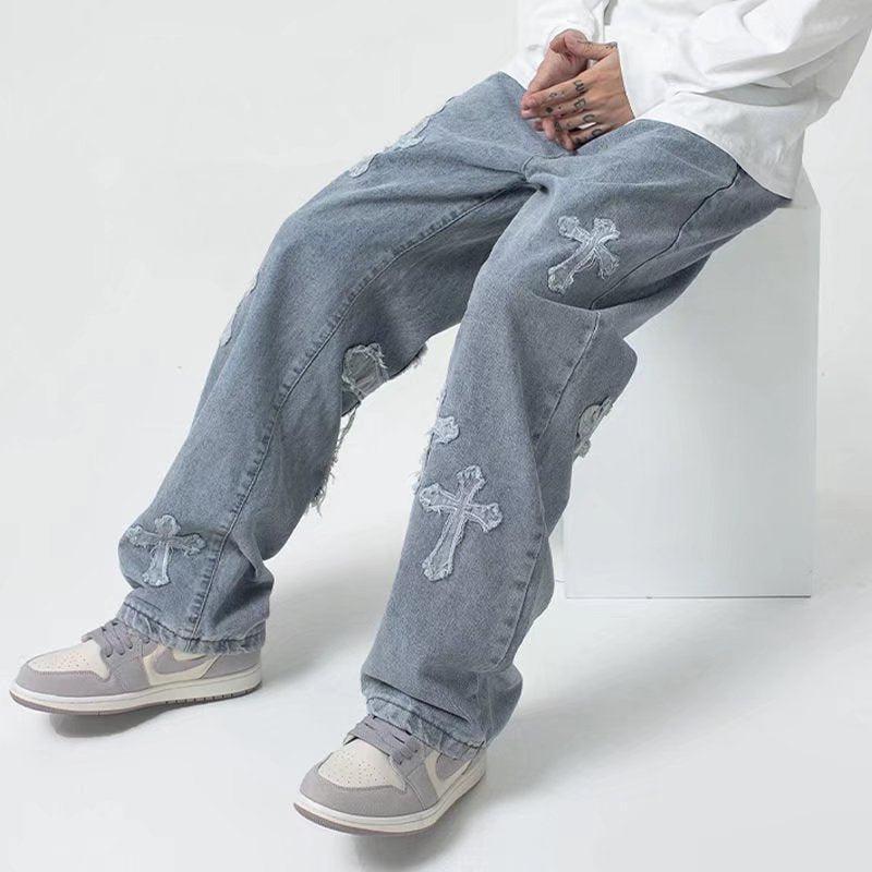 Cross Patchwork Baggy Jeans - KAYSMAR