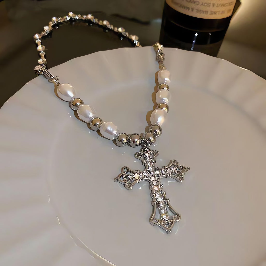 Cross Pearl Necklace - KAYSMAR