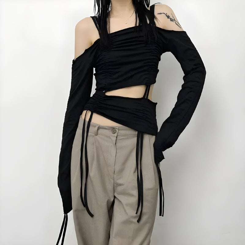 Cut-Out Ruched Long Sleeve Top - KAYSMAR