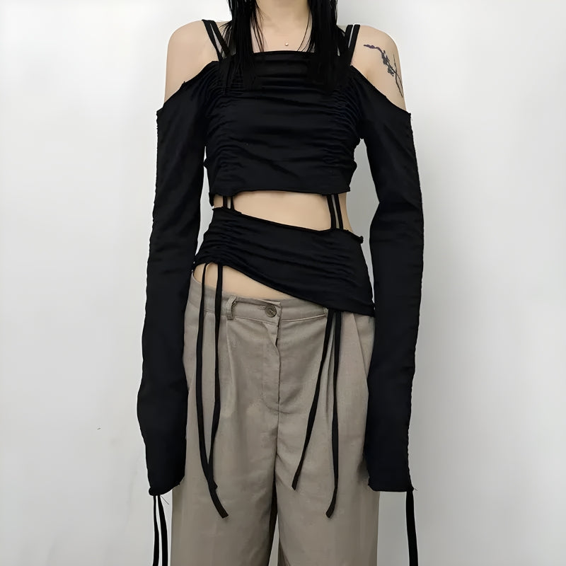 Cut-Out Ruched Long Sleeve Top - KAYSMAR