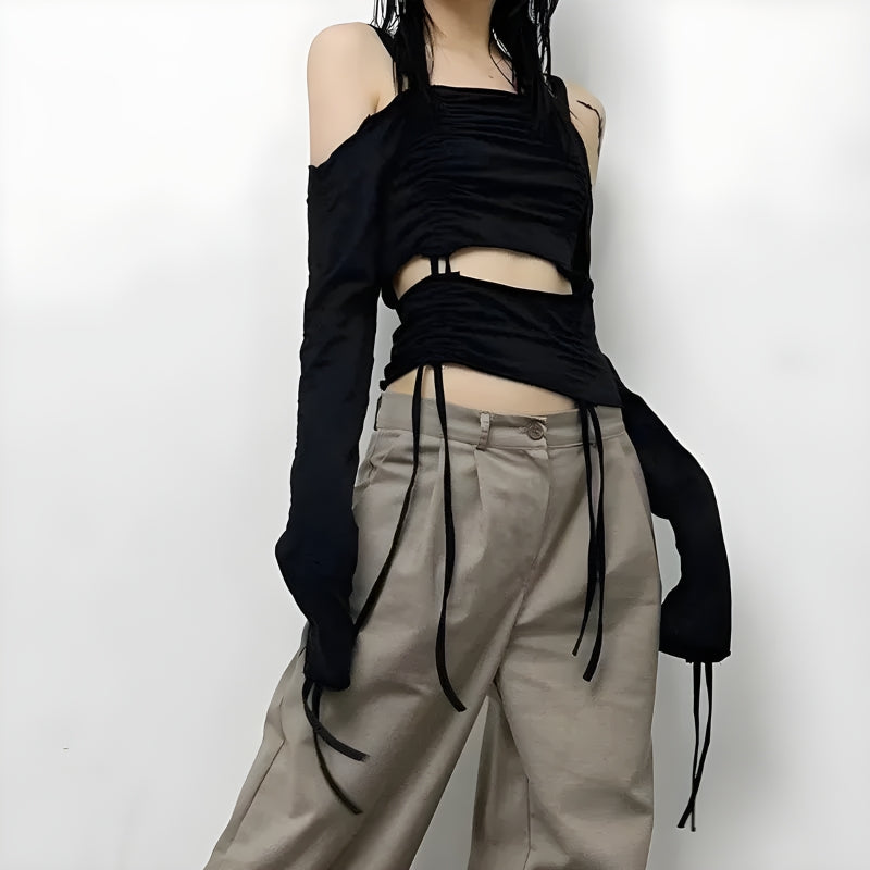 Cut-Out Ruched Long Sleeve Top - KAYSMAR