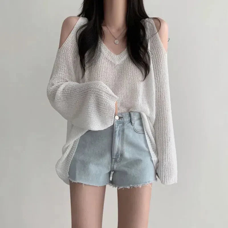 Cut-Out Shoulder Loose Knit Sweater - KAYSMAR