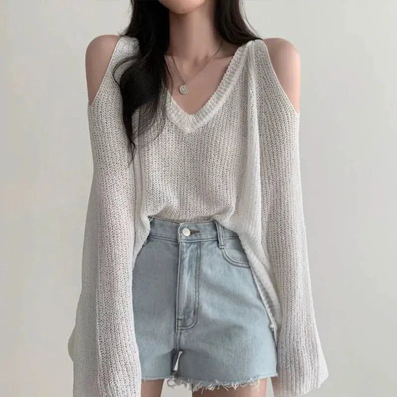 Cut-Out Shoulder Loose Knit Sweater - KAYSMAR