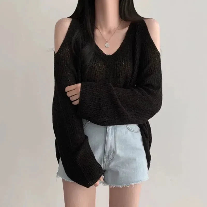 Cut-Out Shoulder Loose Knit Sweater - KAYSMAR