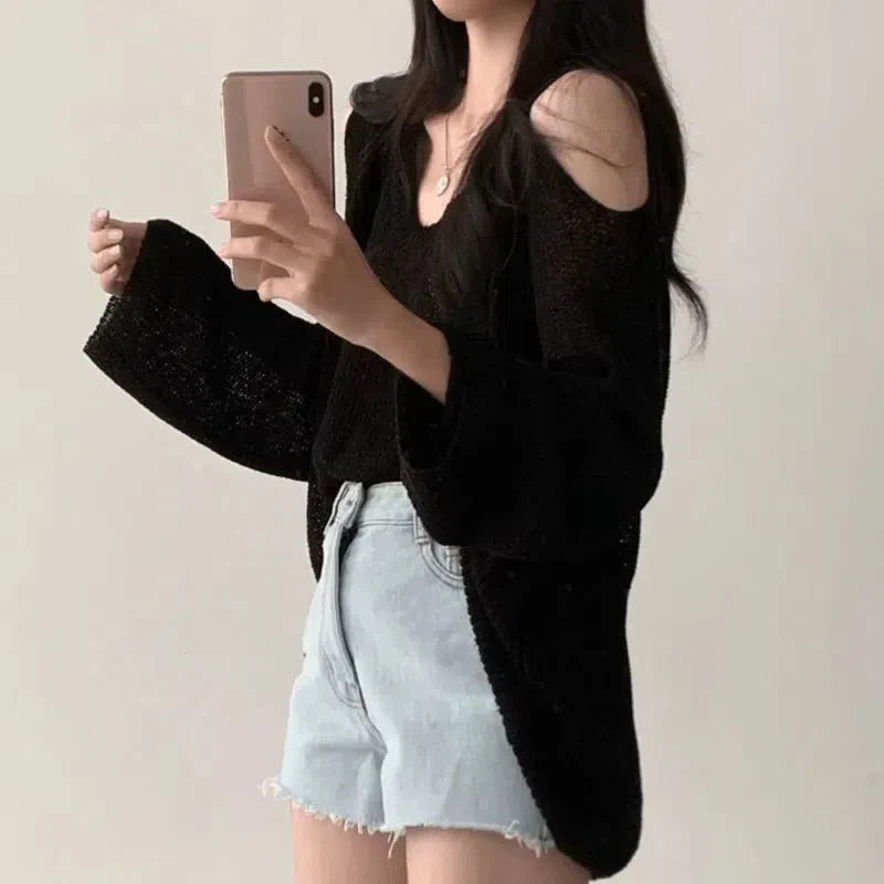 Cut-Out Shoulder Loose Knit Sweater - KAYSMAR
