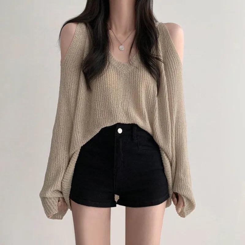 Cut-Out Shoulder Loose Knit Sweater - KAYSMAR
